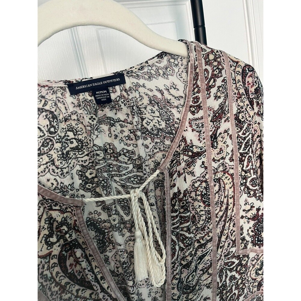 American Eagle Womens Long Sleeve Blouse Black Pink Size M Lightly Worn - Picture 3 of 4